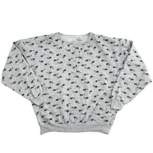 Womens Gray Floral Print Sweatshirt Pullover Long Sleeve Size L